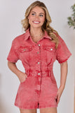 Savannah Leigh Red Button Up Denim Romper