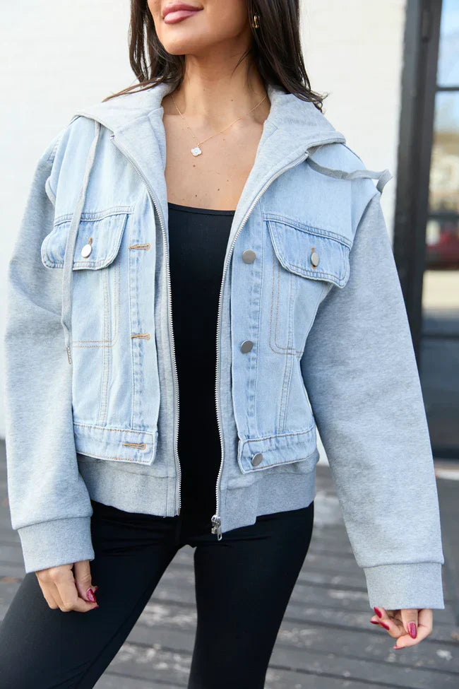 Jazzy Denim French Terry Hooded Jacket SALE