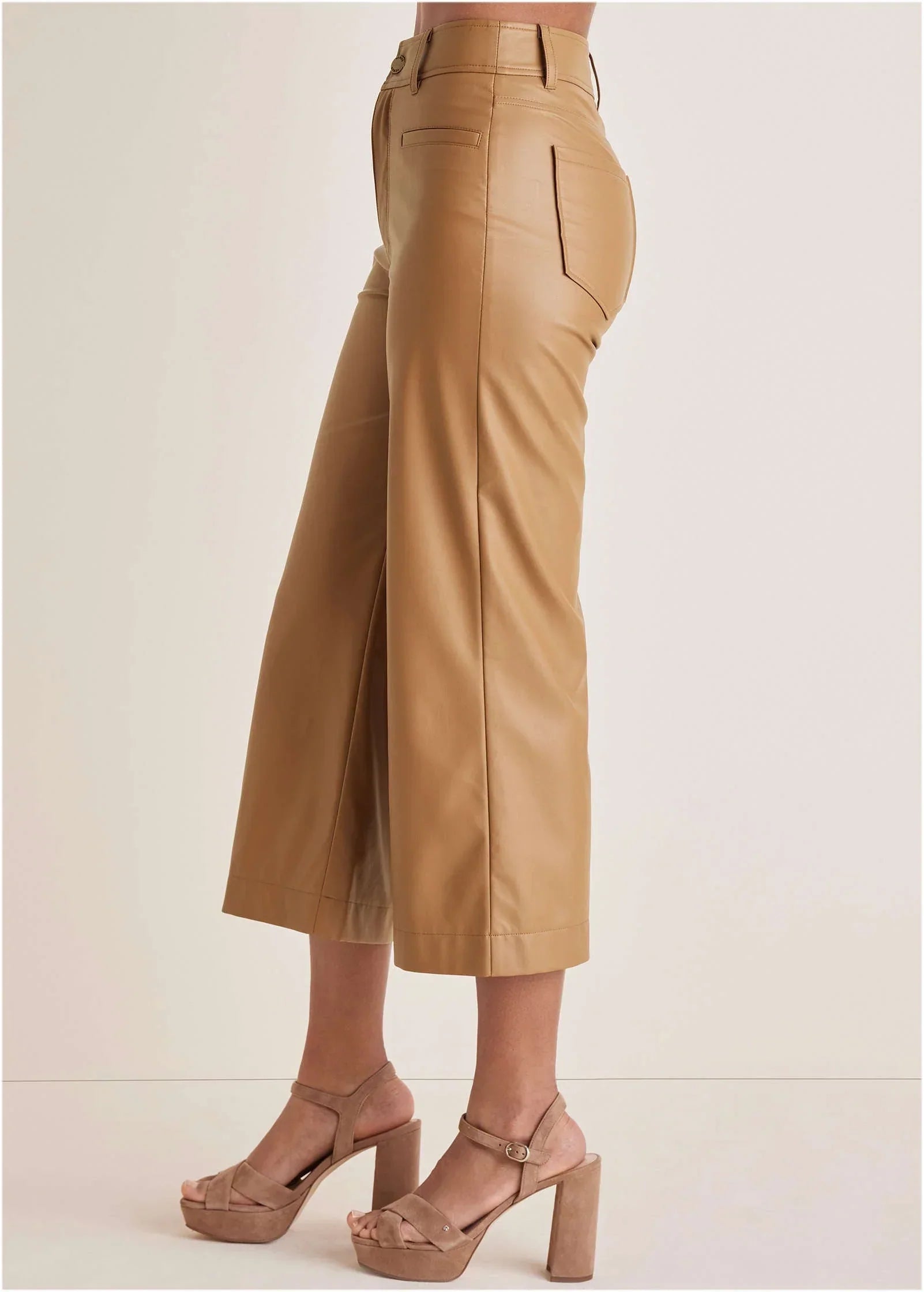 Wide Leg Faux Leather Pants Tobacco Brown