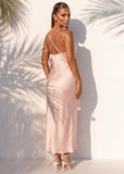 Truth Untold Satin Flower Detail Maxi Dress Pink