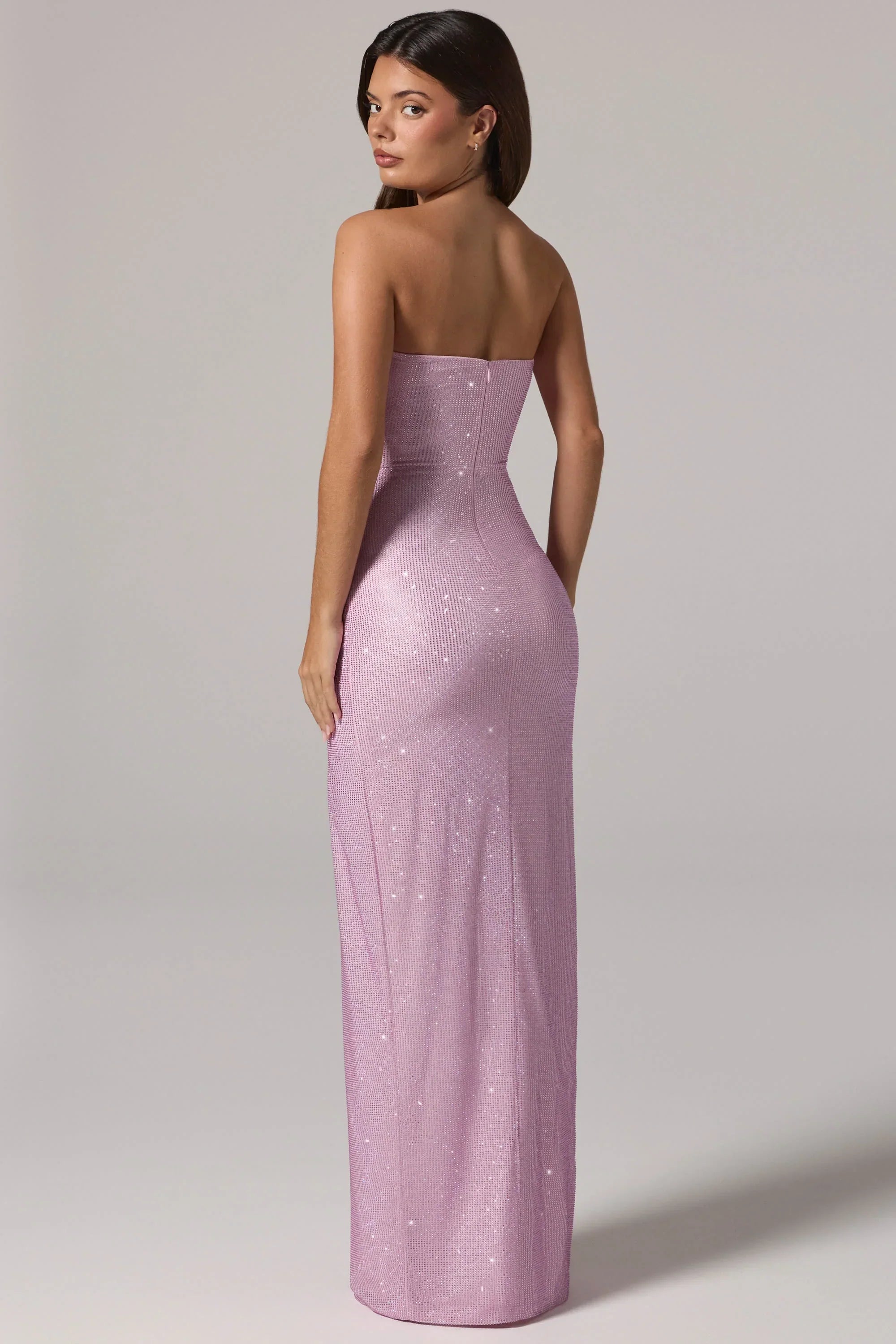 Embellished Bandeau Cowl Waist Maxi Dress in Pink