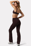 Soft Active Ruched Flared Trousers in Espresso