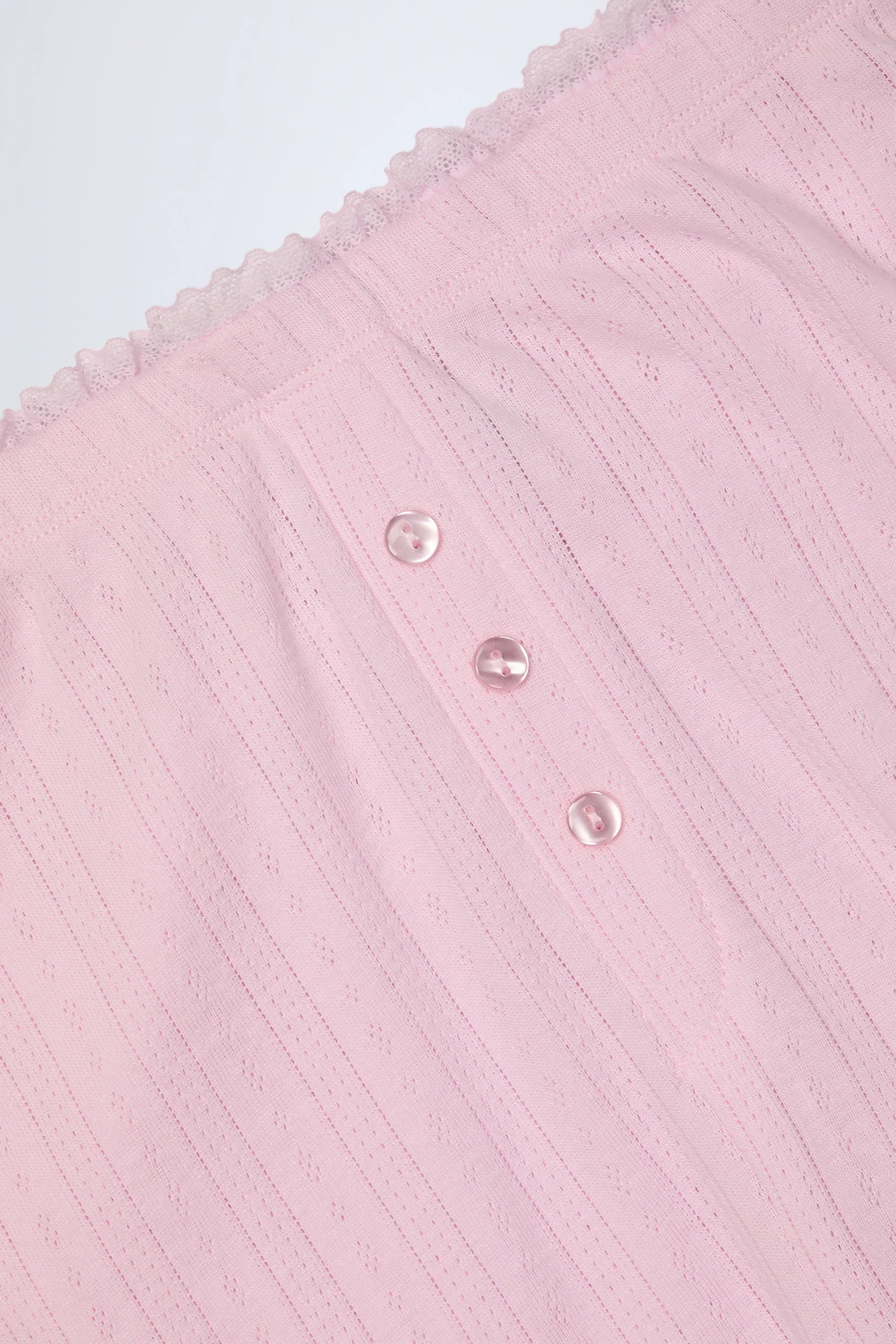 Pointelle Mid Rise Straight Leg Trousers in Baby Pink