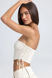 Bandeau Lace Up Corset Crop Top in Ecru