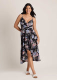 Spring Blossoms Wrap Dress Black Mauve Floral