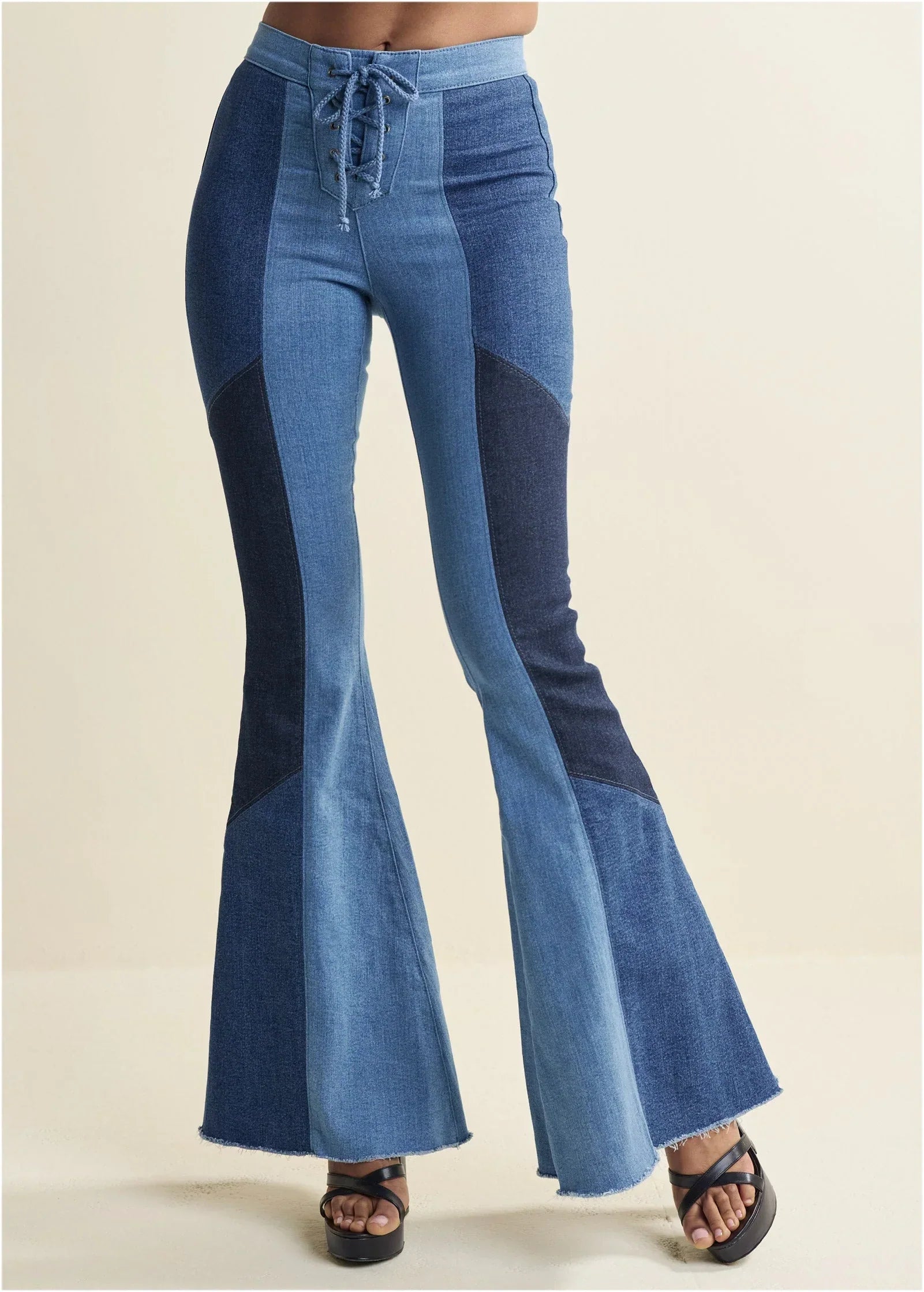 Color Block Flare Jeans Denim Multi
