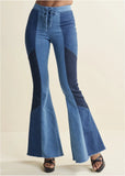 Color Block Flare Jeans Denim Multi