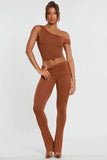 Mid Rise Modal Cashmere Blend Trousers in Chestnut Brown