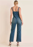Braided Strap Denim Jumpsuit Medium Wash