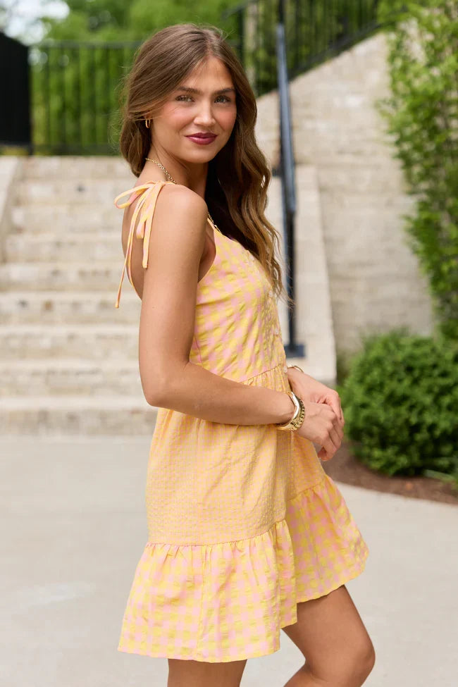 Camille Yellow Gingham Tiered Dress SALE