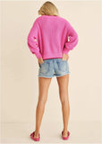 Anchor V Neck Sweater Hot Pink