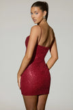 Embellished Sweetheart Neck Mini Dress in Red
