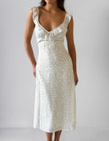 LOTTIE RUFFLE MIDI DRESS WHITE POLKA
