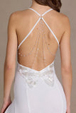 Chiffon Cowl Neck Open Back Gown in Snow