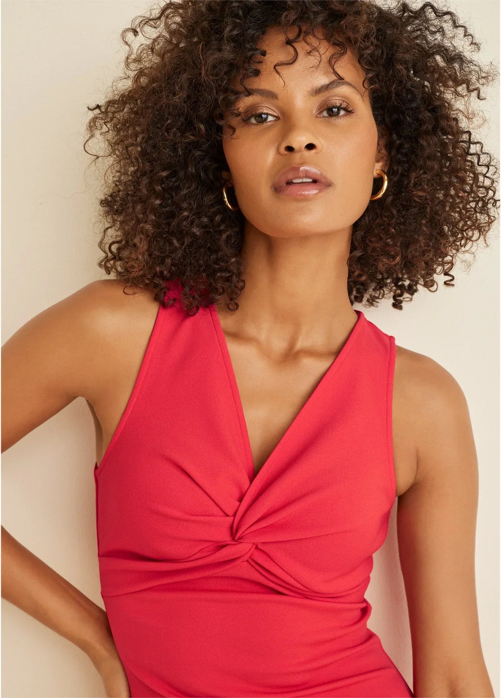 Twist Front Midi Dress Red