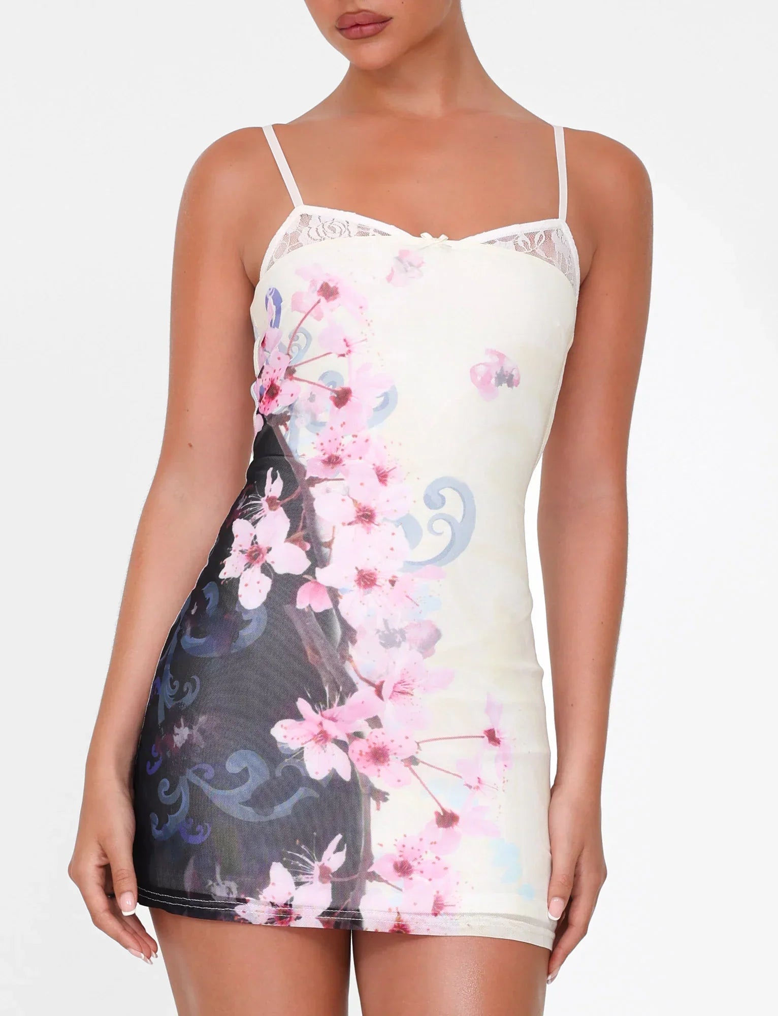 COLSON MESH MINI DRESS MULTI FLORAL CHERRY BLOSSOM