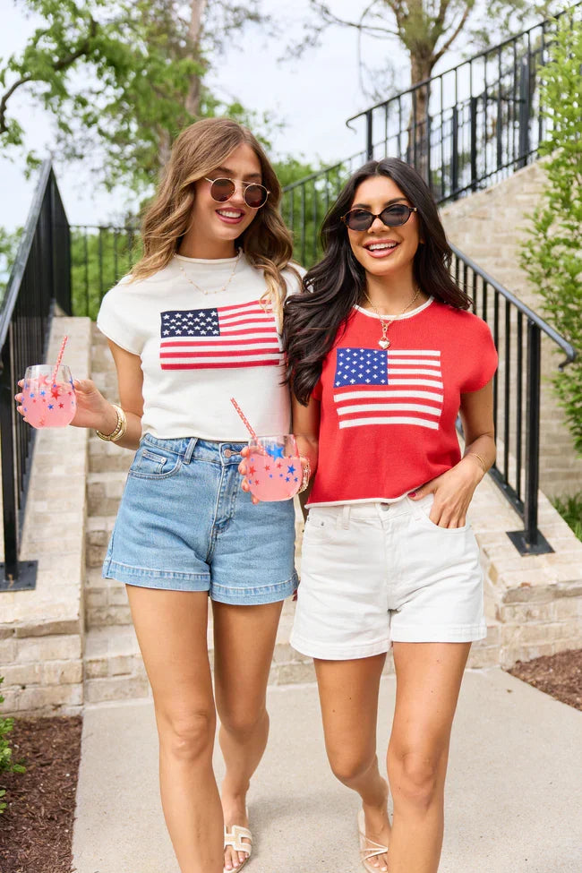 White American Flag Knit Top