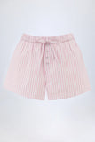 Mid Rise Cotton Poplin Shorts in Pink Stripe