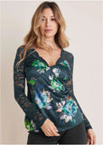 Lace Sleeve Printed Top Midnight Garden