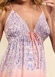 Printed Linen Plunge Dress Blush Multi