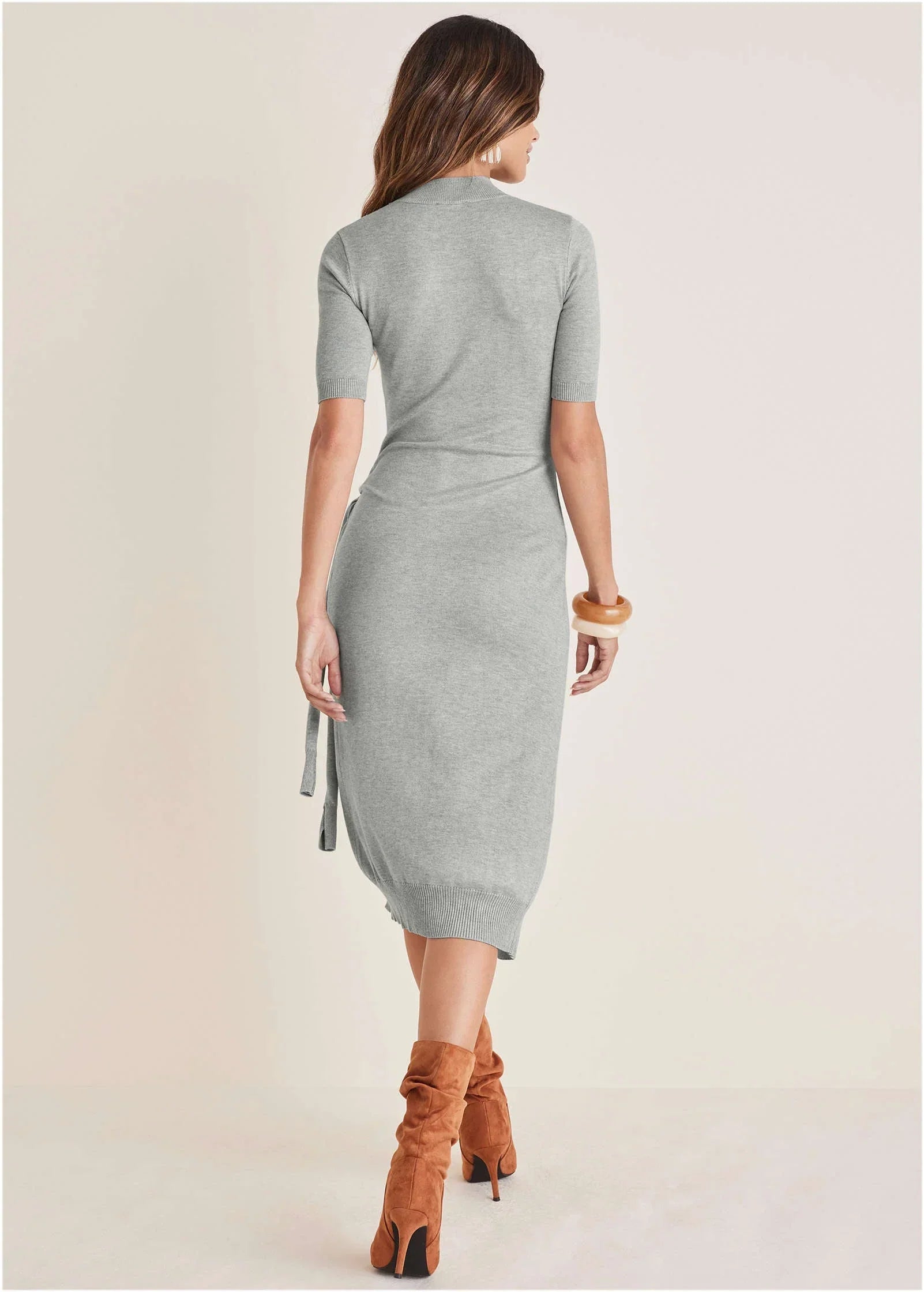 Tie Side Sweater Dress Light Heather Grey
