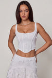 Embellished Lace Up Corset Top in White