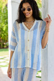 Blue Stripe Crochet Cover Up Top