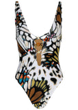 Beaded Plunging Swimsuit Butterfly Cheetah