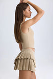 Layered Pleated Low Rise Mini Skirt in Camel