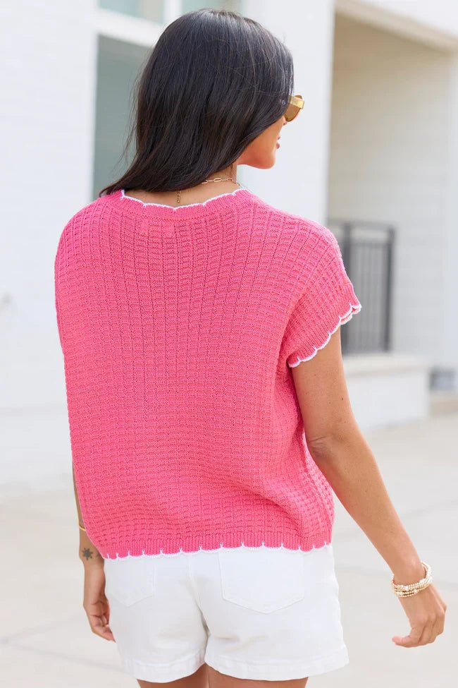 Lenny Pink Scallop Trim Sweater Tee