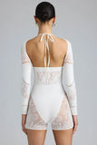 Embellished Cut Out Unitard in Ivory