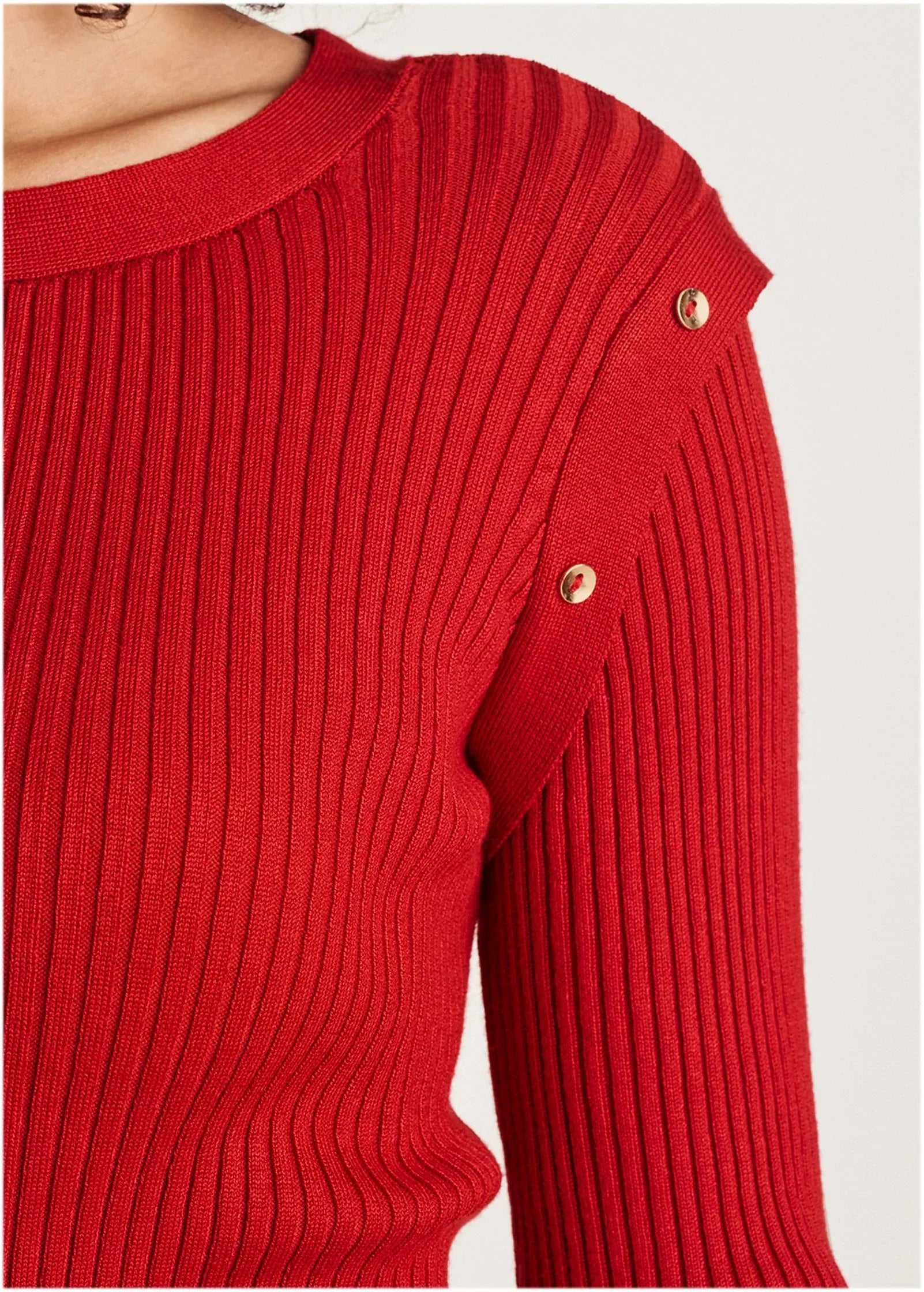 Button Detail Sweater Dress Equestrian Red