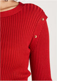 Button Detail Sweater Dress Equestrian Red