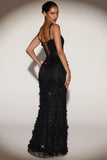 Embellished Appliqué Soft Scoop Corset Gown in Black