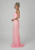 Secret Love Glitter Mesh Gown with Diamante Belt Pink