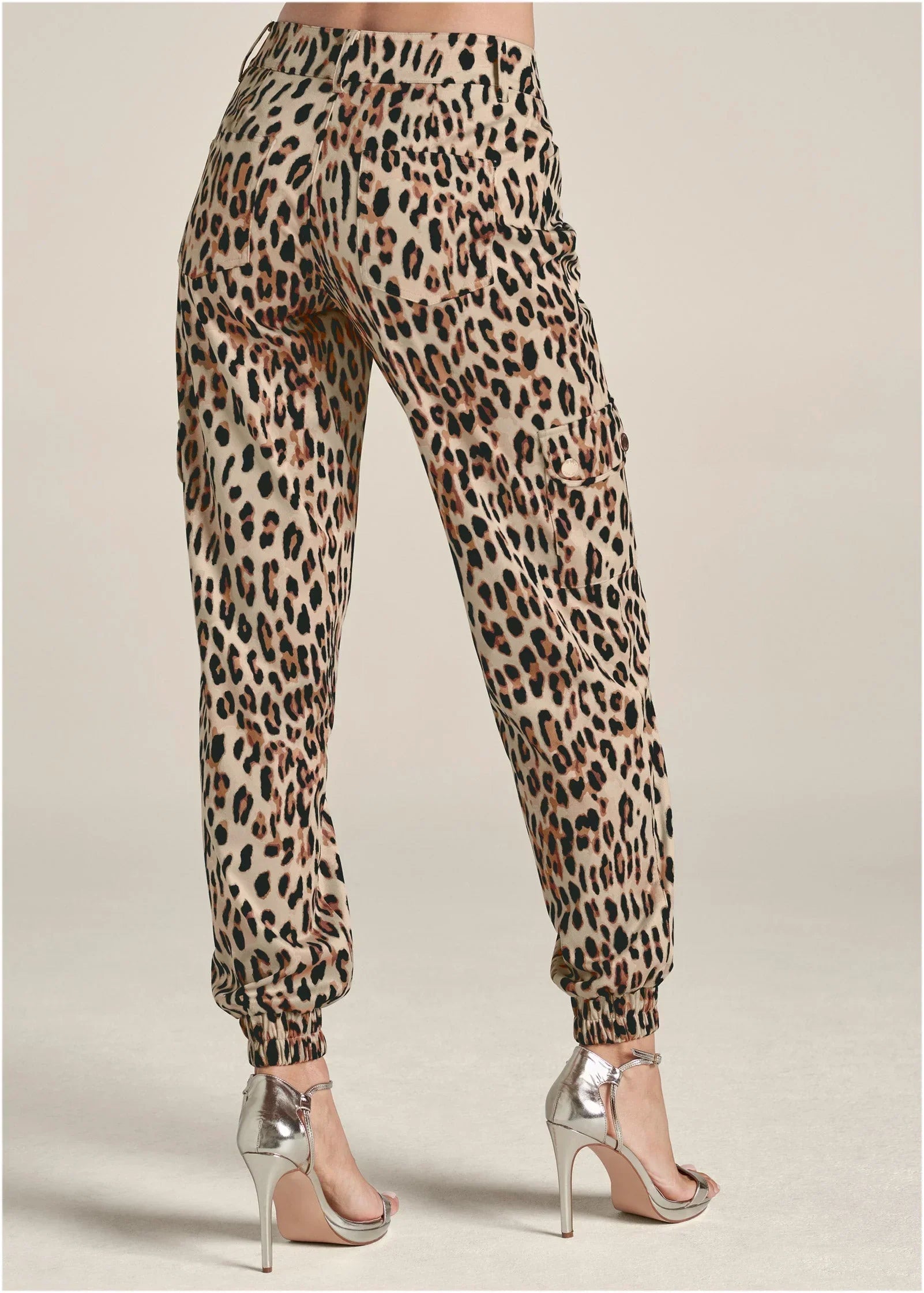 Faux Suede Leopard Print Cargo Pants Brown Multi