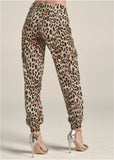 Faux Suede Leopard Print Cargo Pants Brown Multi