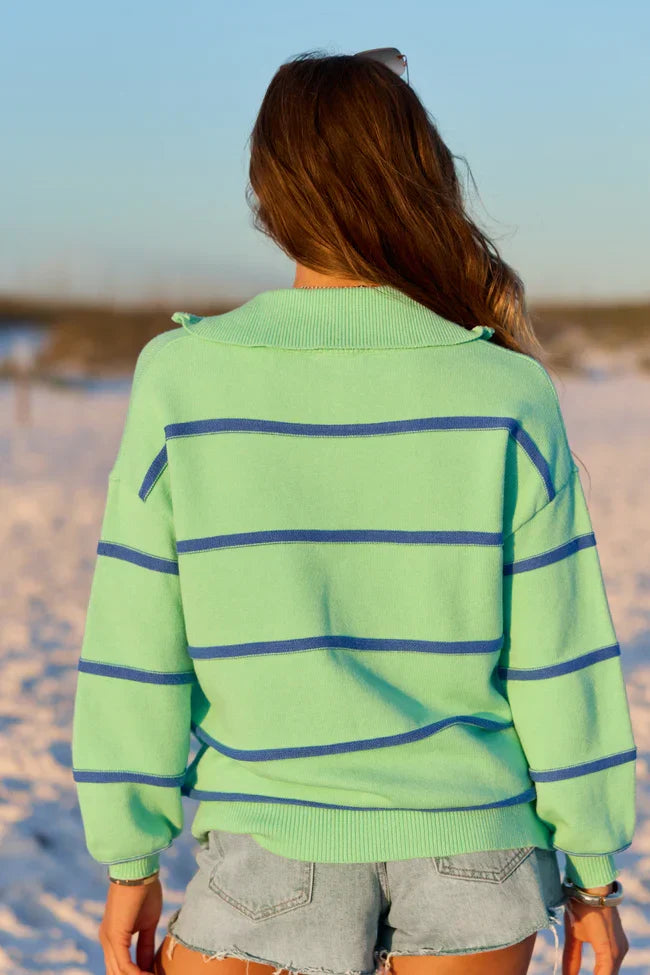 Sunday Stripe Club Green And Blue Quarter Zip