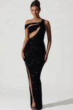 Embellished Asymmetric Cut Out Gown in Black