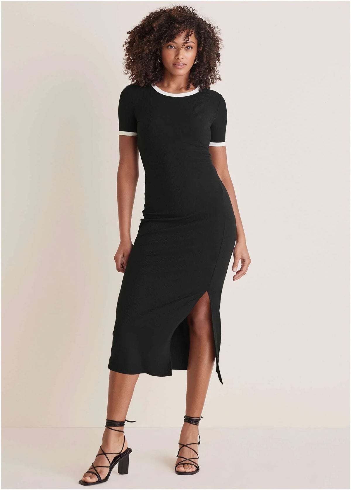 Ribbed Contrast Midi Dress Jet Black