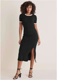 Ribbed Contrast Midi Dress Jet Black