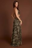 Plunge Cut out Maxi Gown in Leopard Print