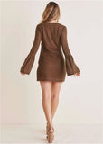 Bell Sleeve Pointelle Mini Brown