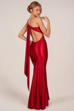 Asymmetric Tie Back Gown in Cherry