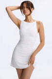 Modal Ruched A Line Micro Mini Dress in White