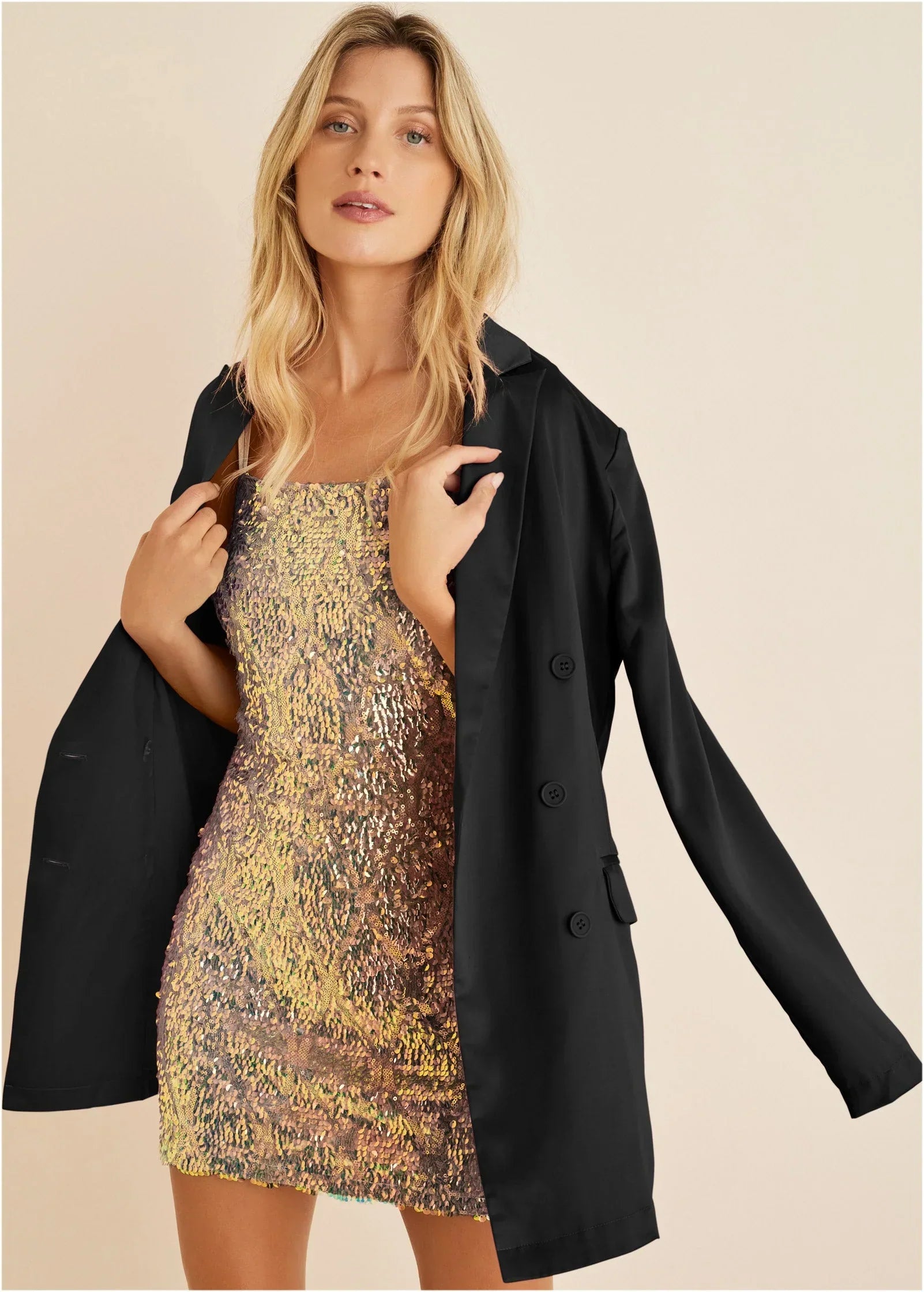 Opulent Sequin Mini Dress Champagne Multi