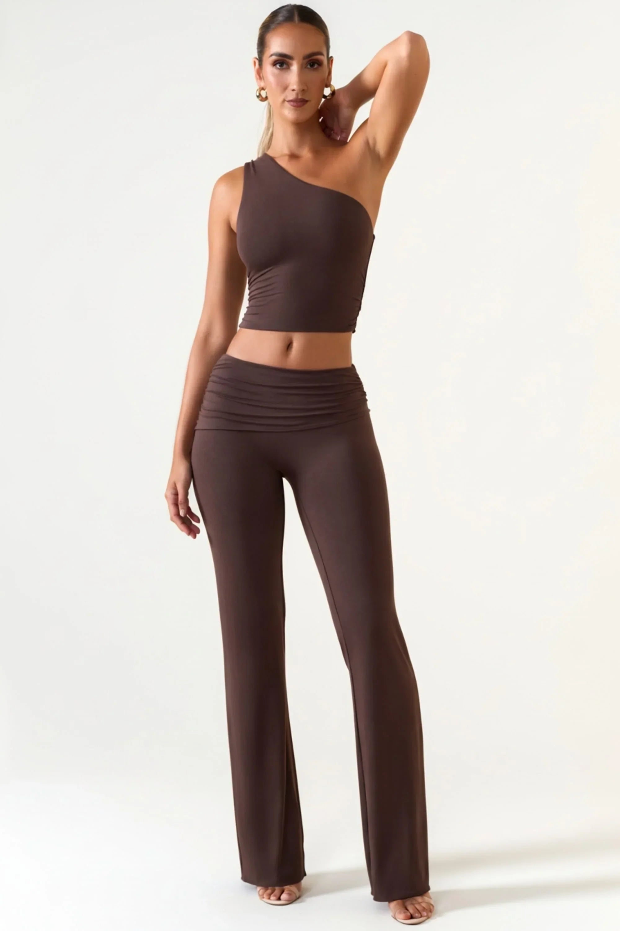 Mid Rise Straight Leg Trousers in Chocolate Brown