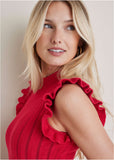 Ruffle Mock Neck Sweater Haute Red