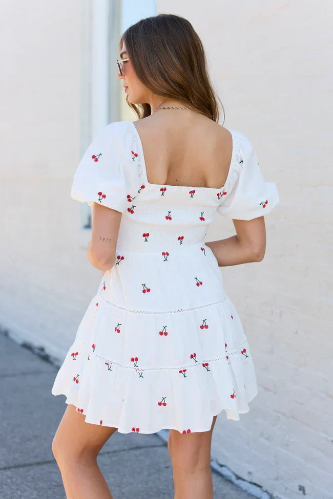 Cherry To My Cola Embroidered Ivory Dress