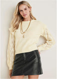Pointelle Sleeve Crew Neck Off White